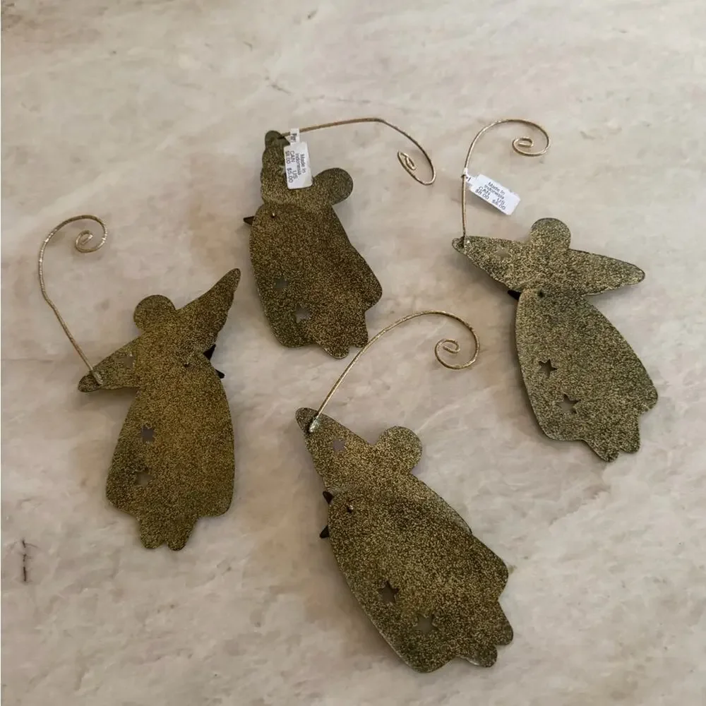 Pier 1 Imports Gold Angel holiday christmas Ornaments Set x4